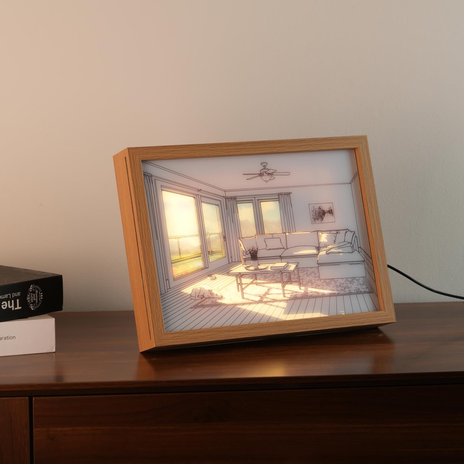 日光浴する犬の壁画アートランプ