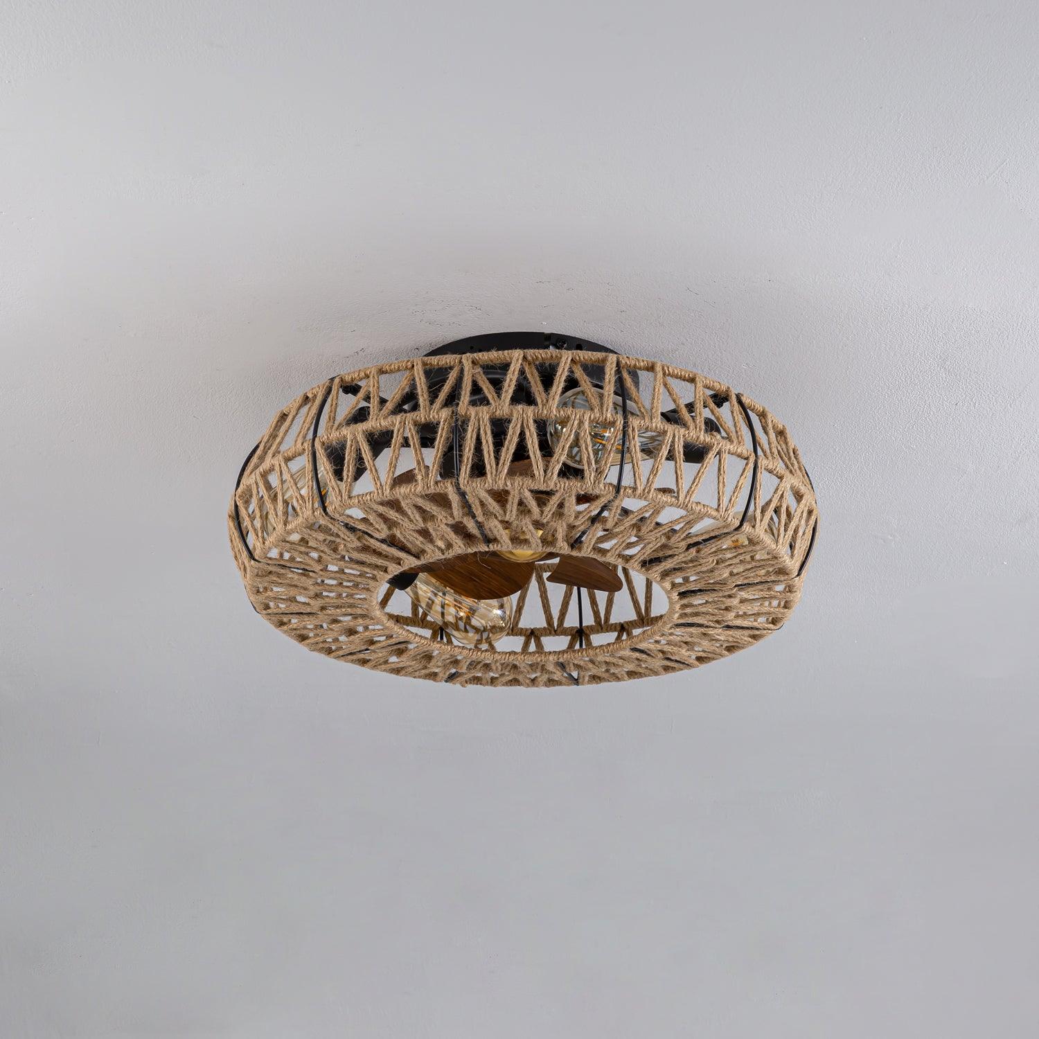 リモコンシーリングファンランプ付き麻ひも