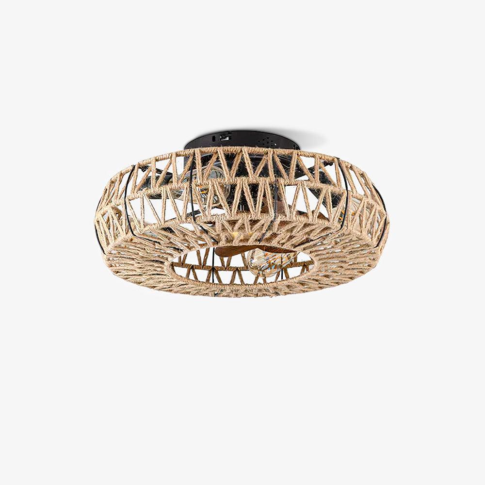 リモコンシーリングファンランプ付き麻ひも