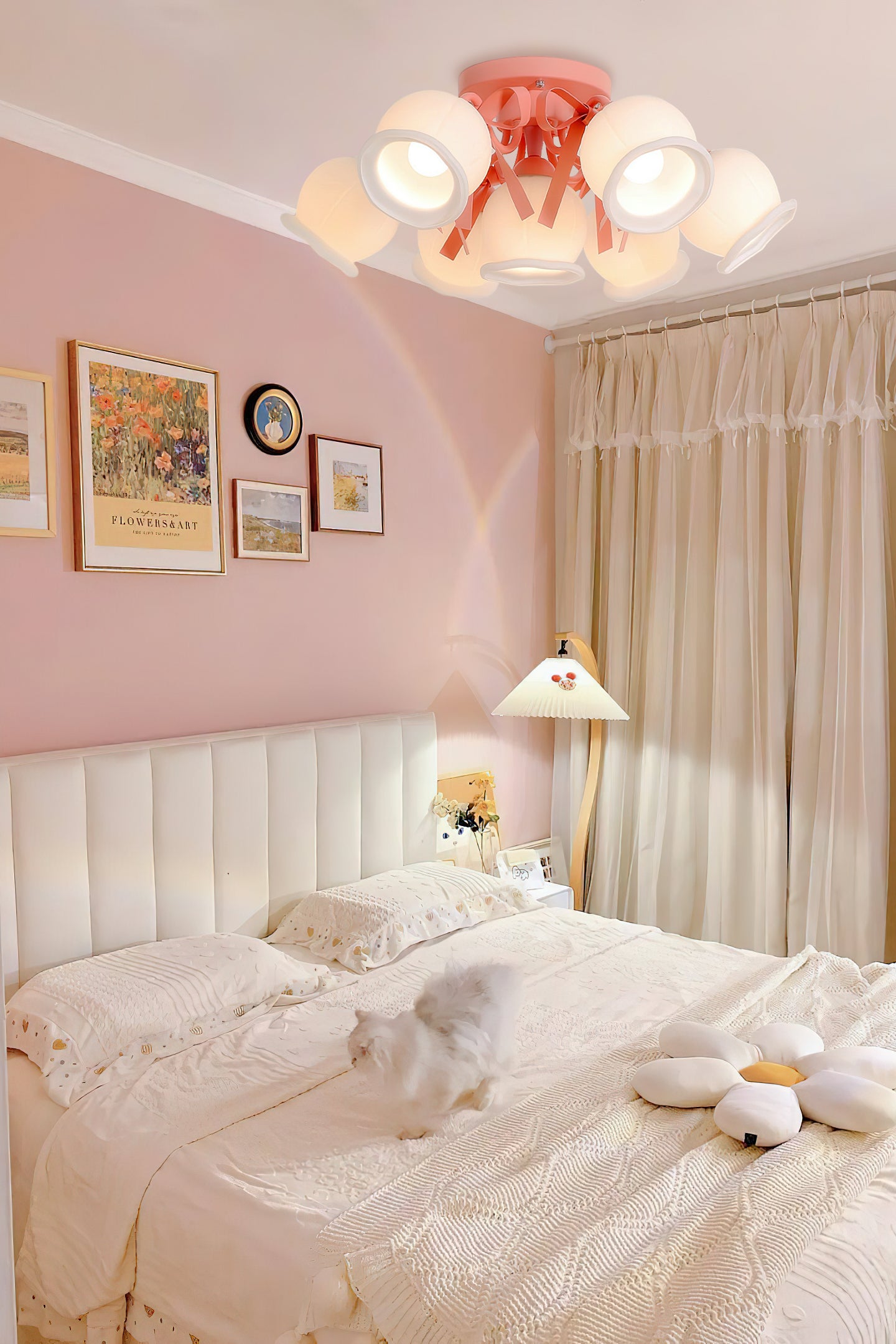 クリームガラスバッドシーリングランプ