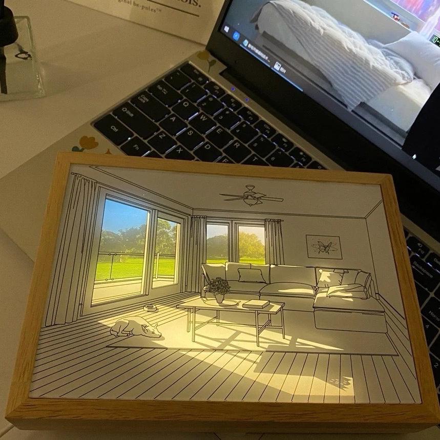 日光浴する犬の壁画アートランプ