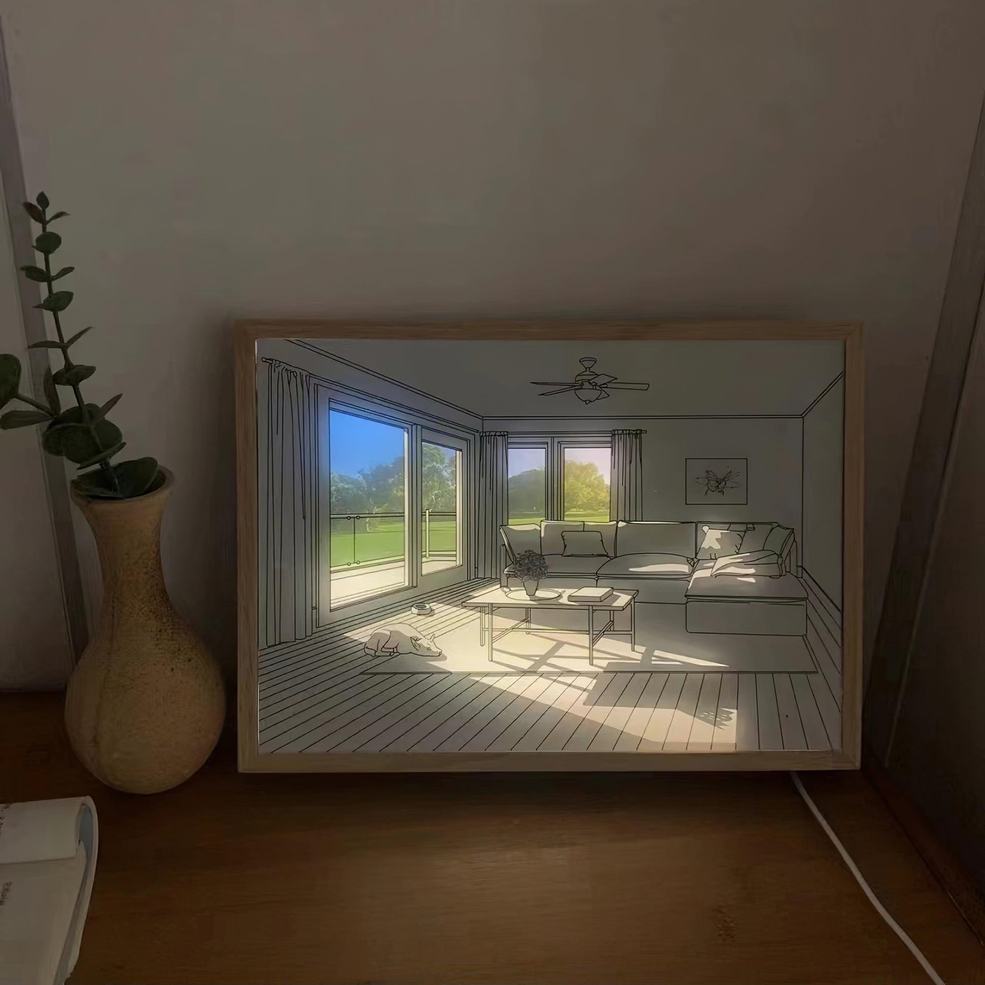 日光浴する犬の壁画アートランプ