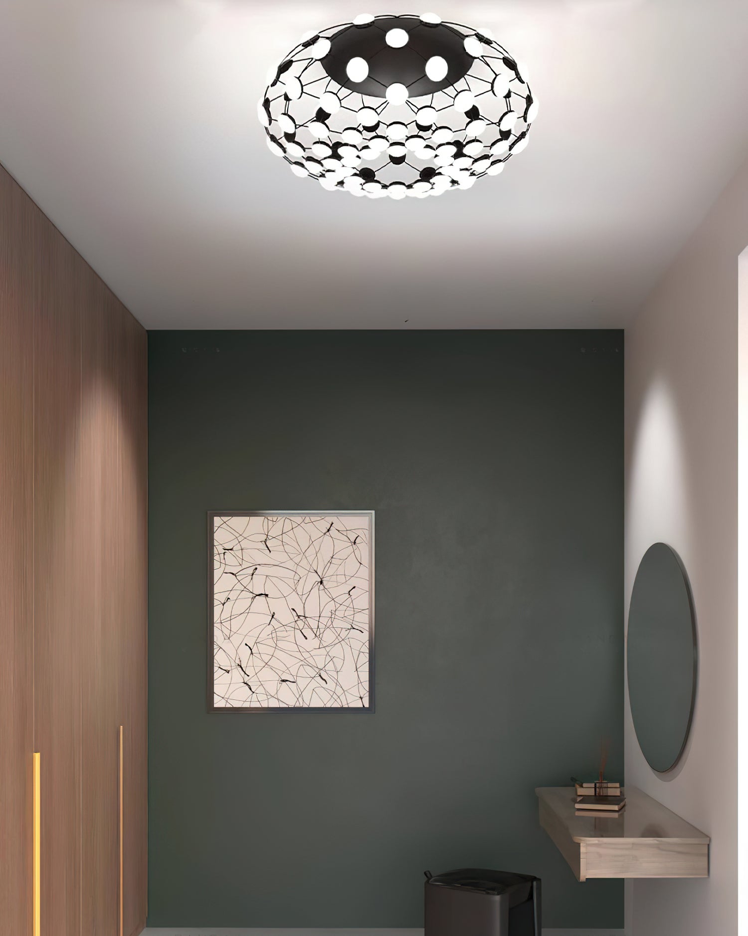 黒と白のメッシュ天井ランプ