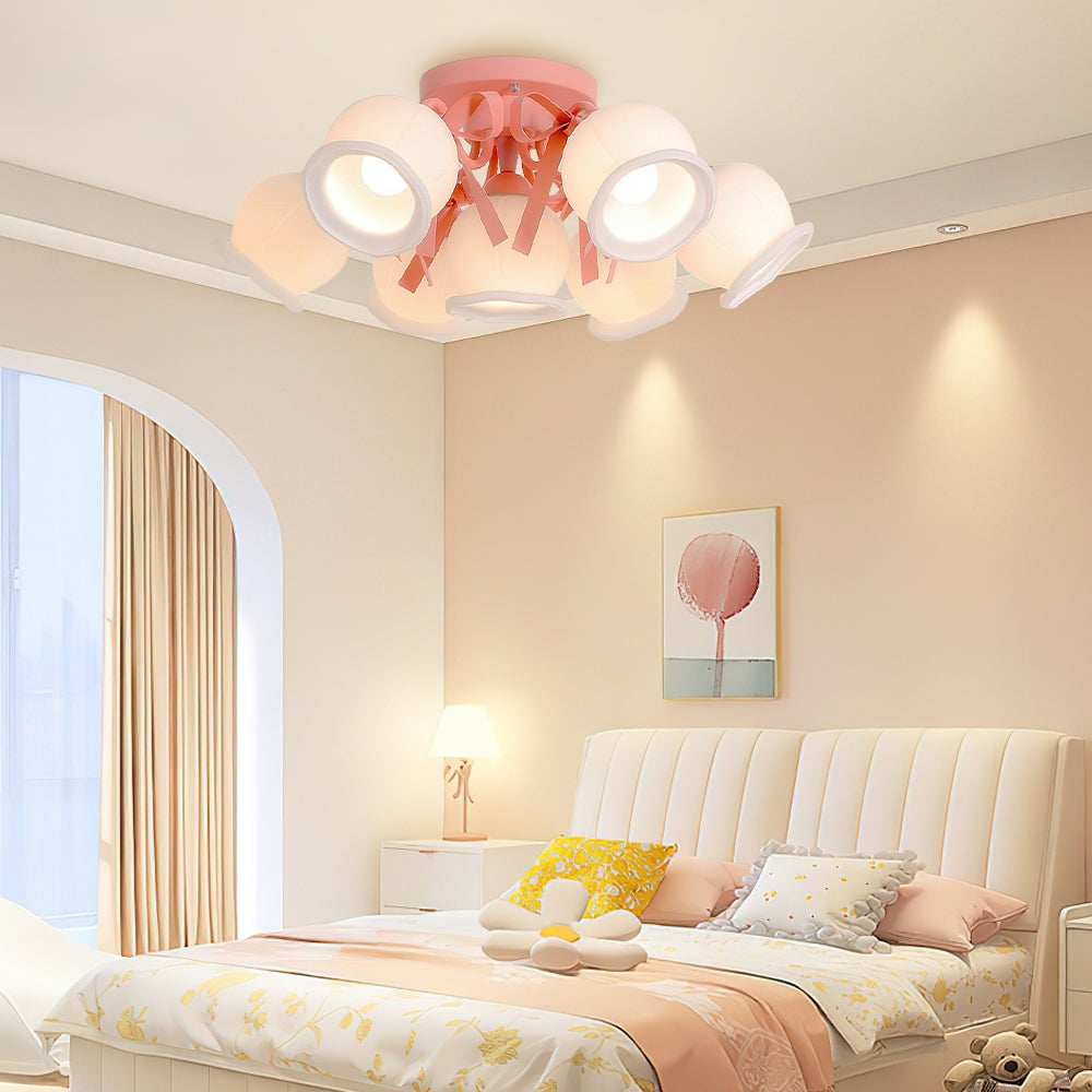 クリームガラスバッドシーリングランプ