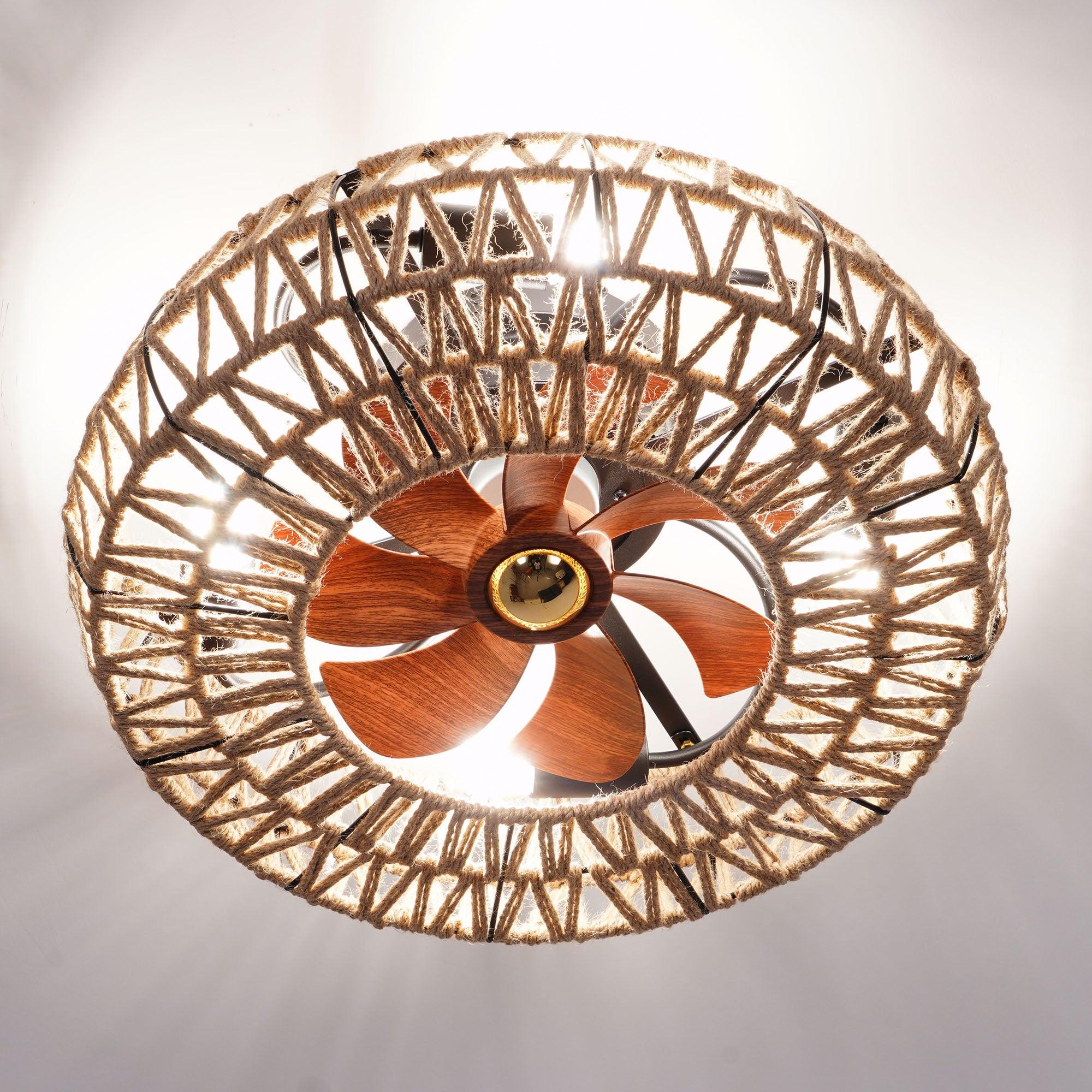 リモコンシーリングファンランプ付き麻ひも