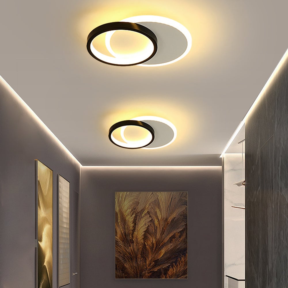 リビングルームに最適な、モダンな幾何学模様のアイアンブラックフラッシュLEDシーリングライト