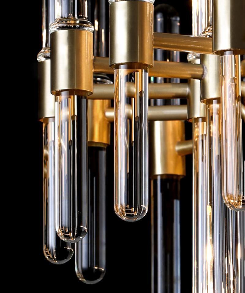 透明ガラスロッド真鍮シャンデリア