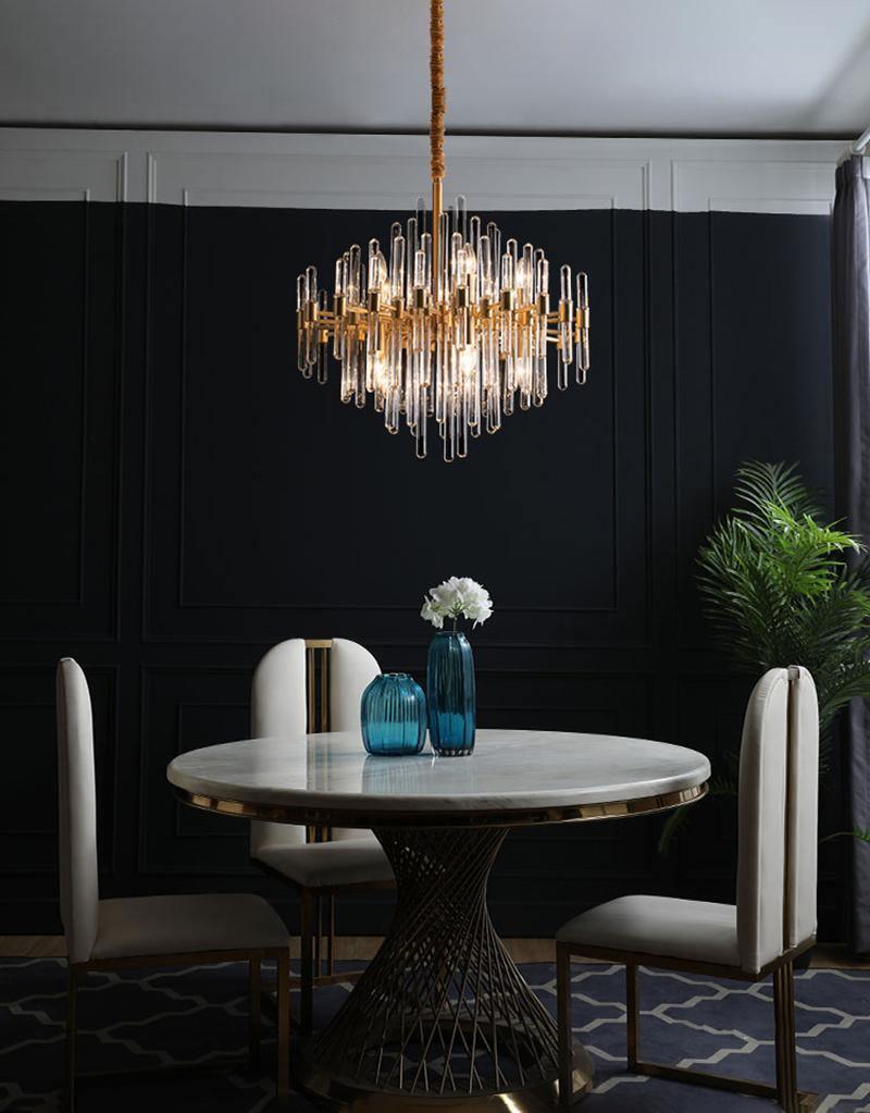 Clear Glass Rods Brass Chandelier