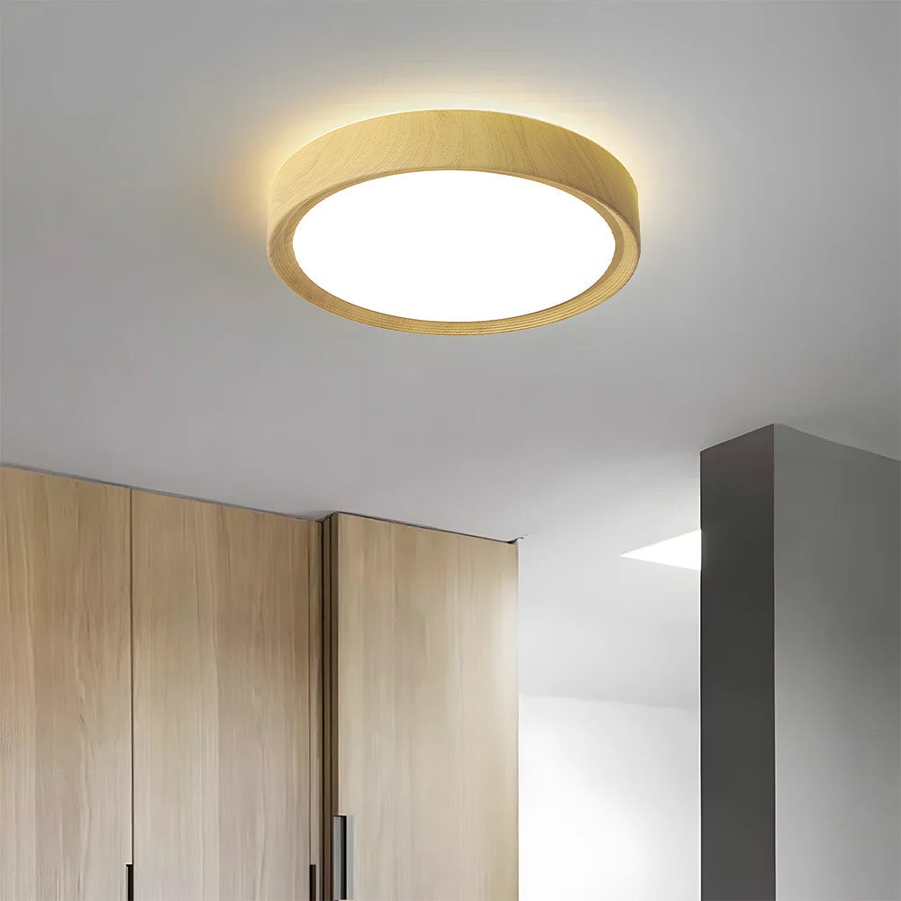 モダンミニマリストラウンドウッドカラーアイアンLEDシーリングライト