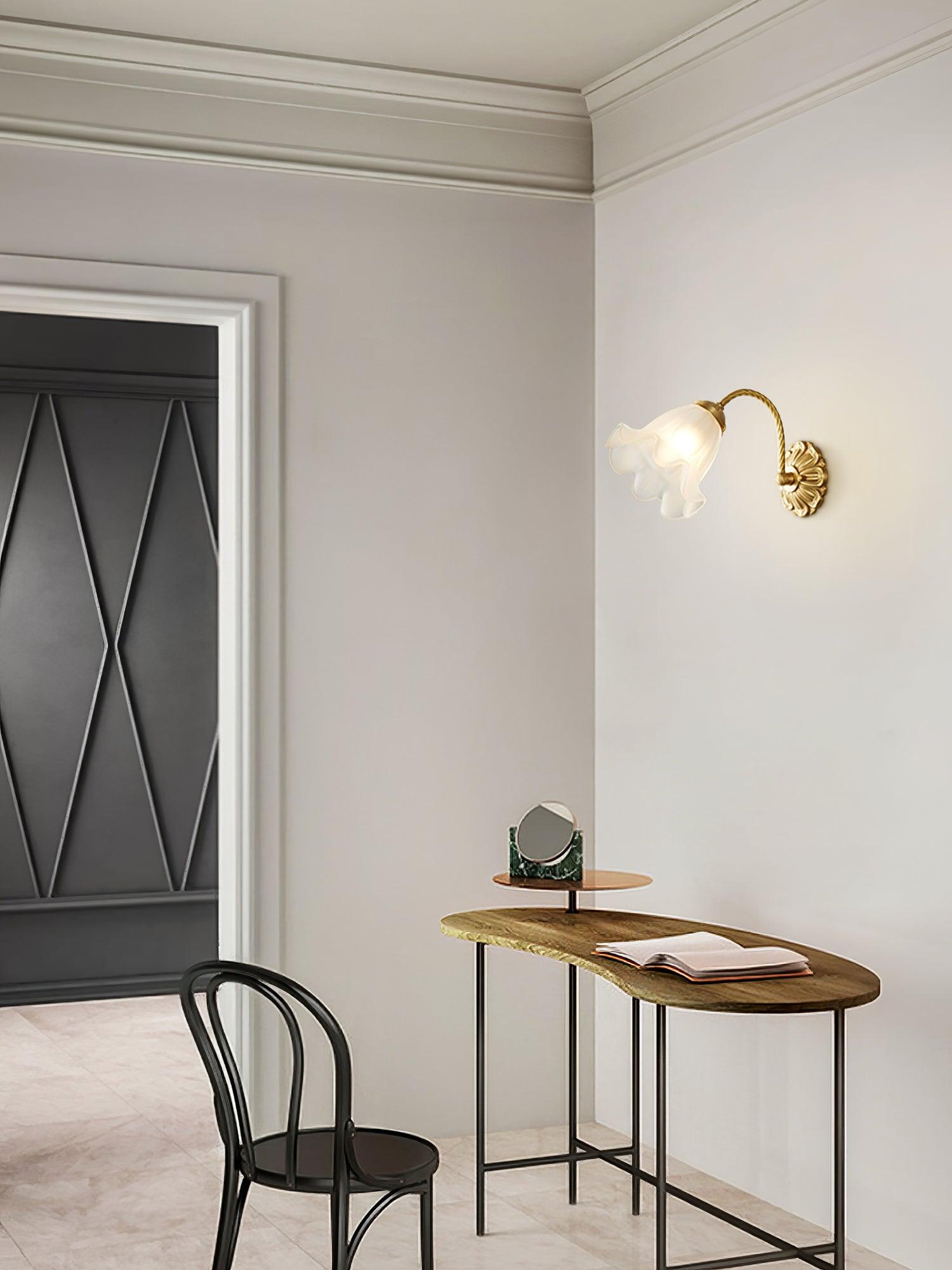 真鍮花柄ガラス燭台