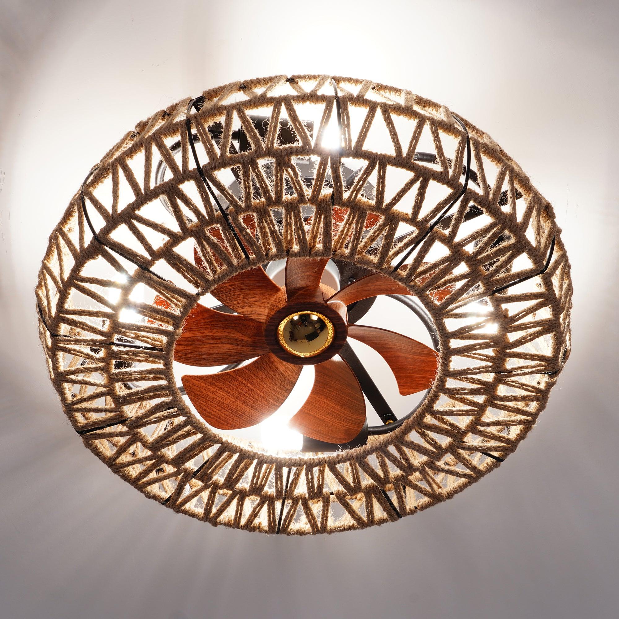 リモコンシーリングファンランプ付き麻ひも