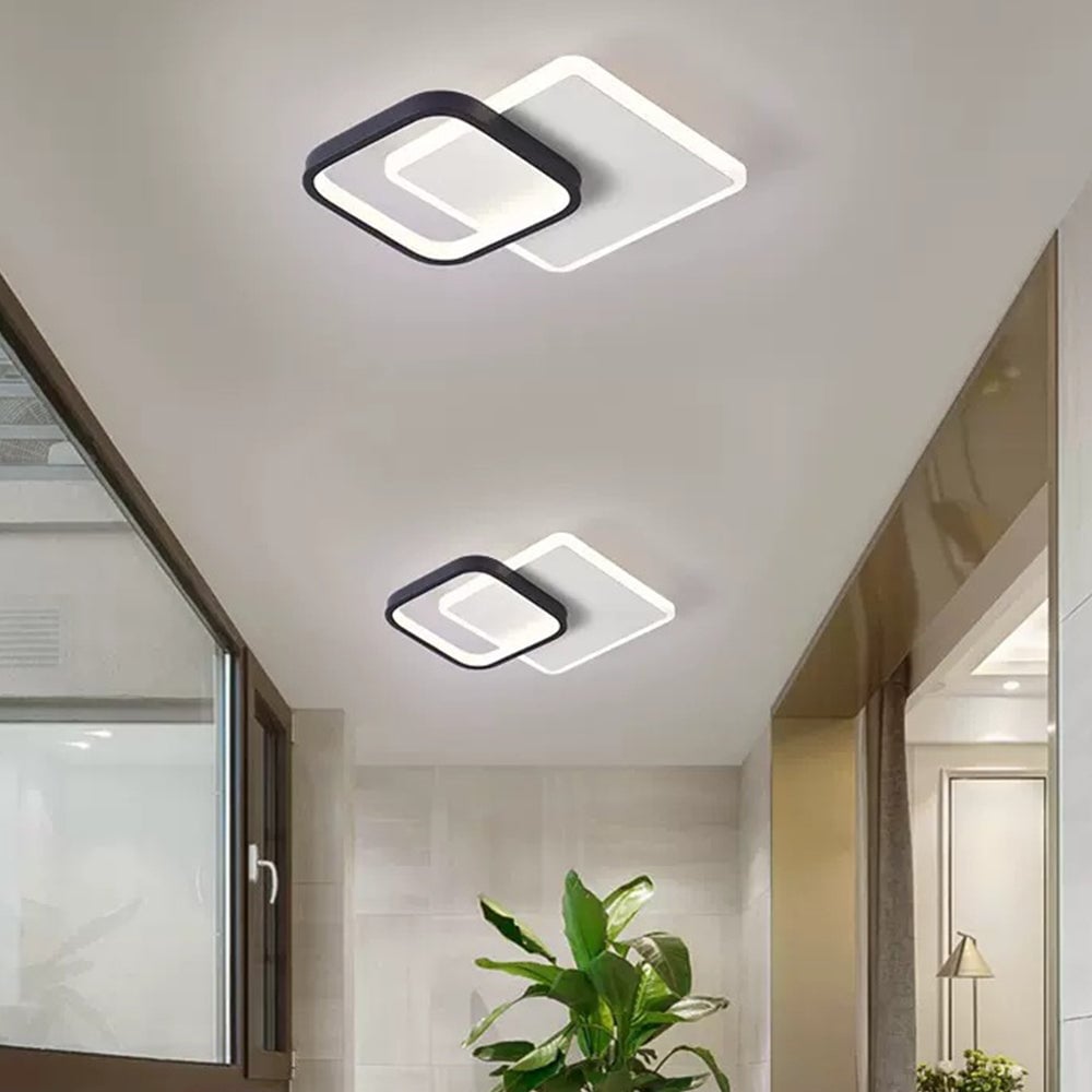 リビングルームに最適な、モダンな幾何学模様のアイアンブラックフラッシュLEDシーリングライト