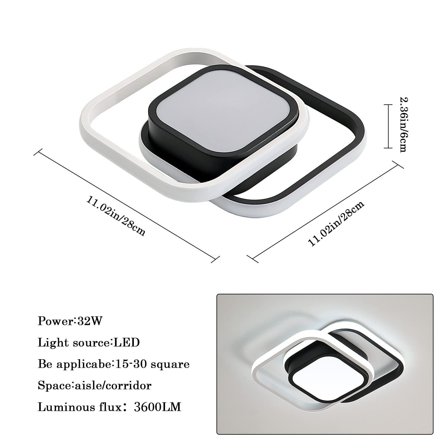 スクエアLEDアクリルリビングルームシーリングライト