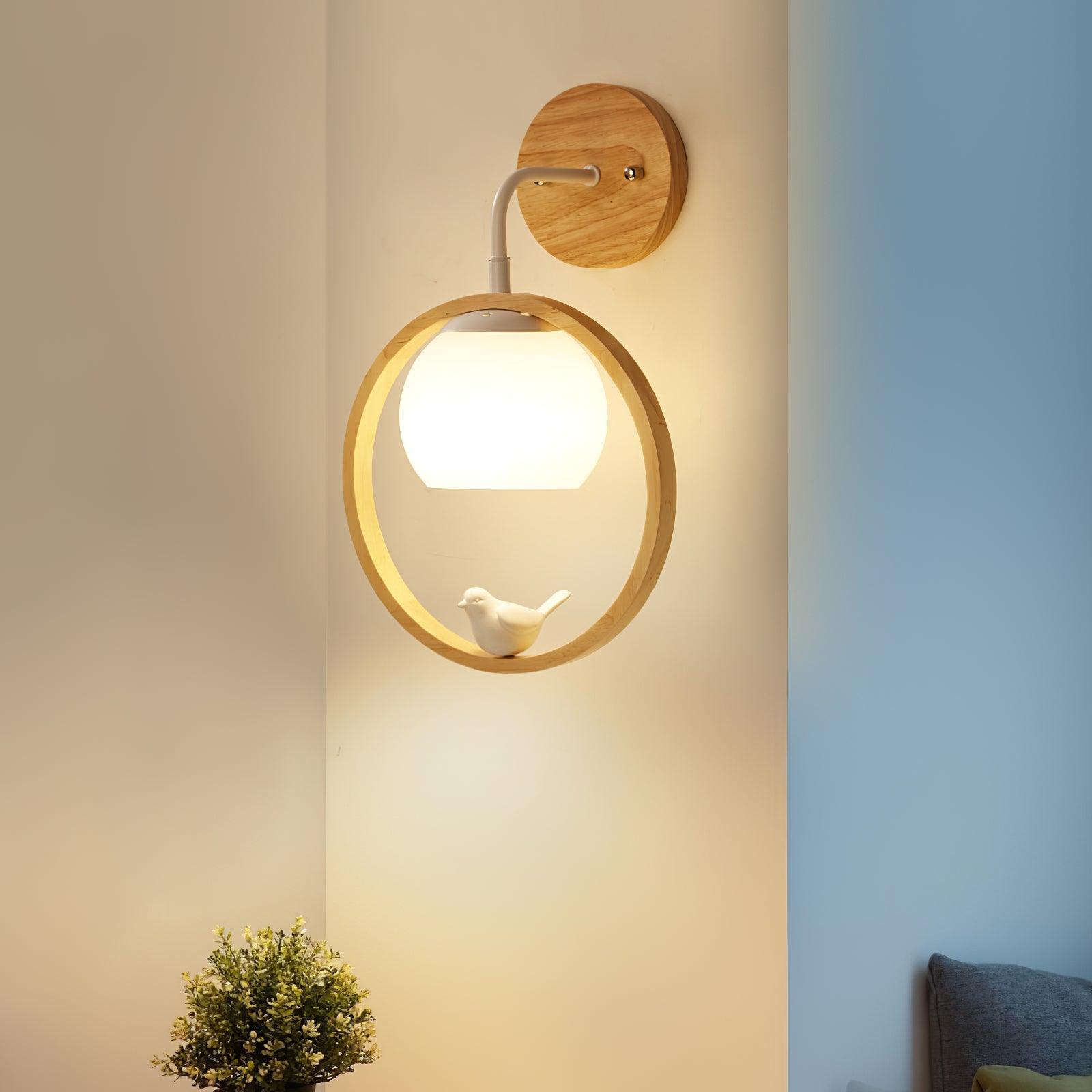 Wood Bird Wall Lamp