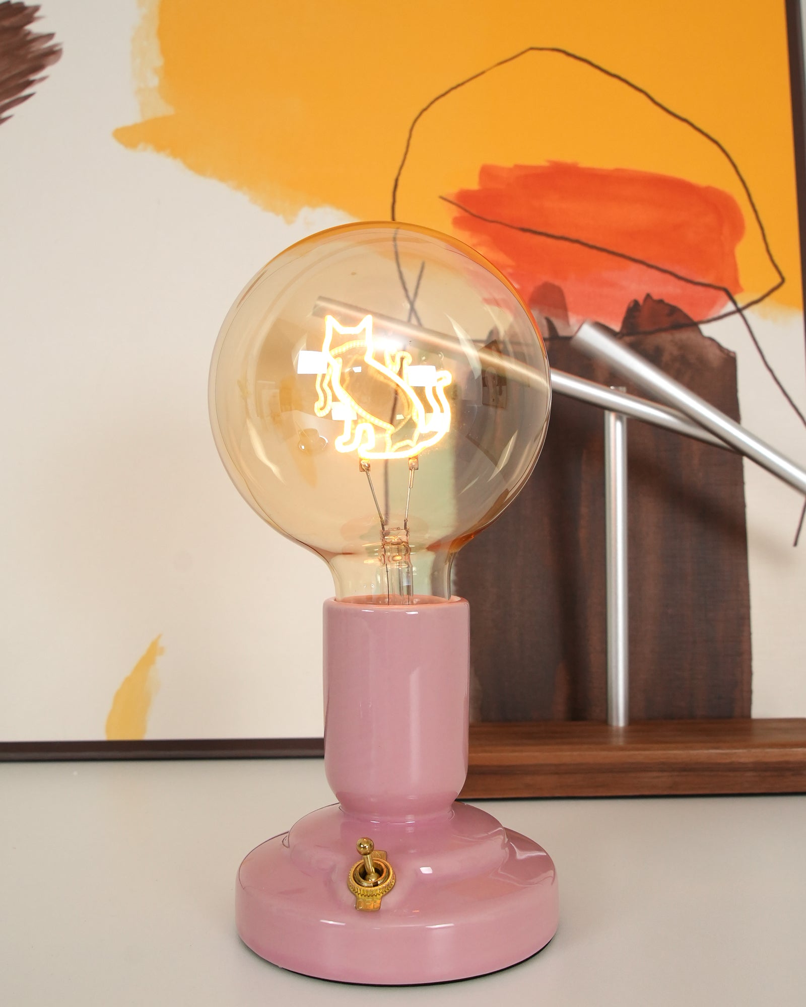 北欧風猫型セラミックテーブルランプ バッテリー内蔵