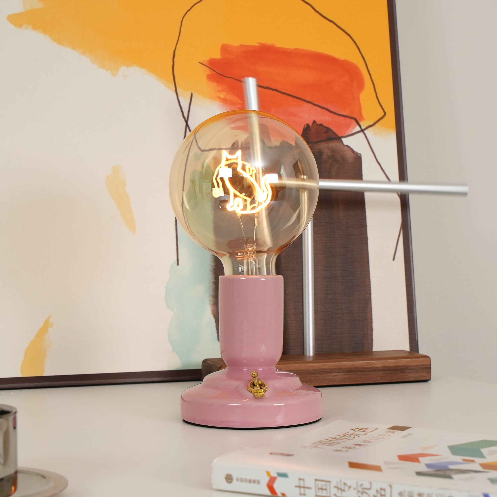 北欧風猫型セラミックテーブルランプ バッテリー内蔵