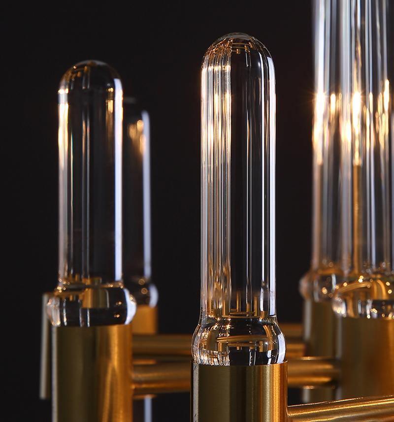透明ガラスロッド真鍮シャンデリア
