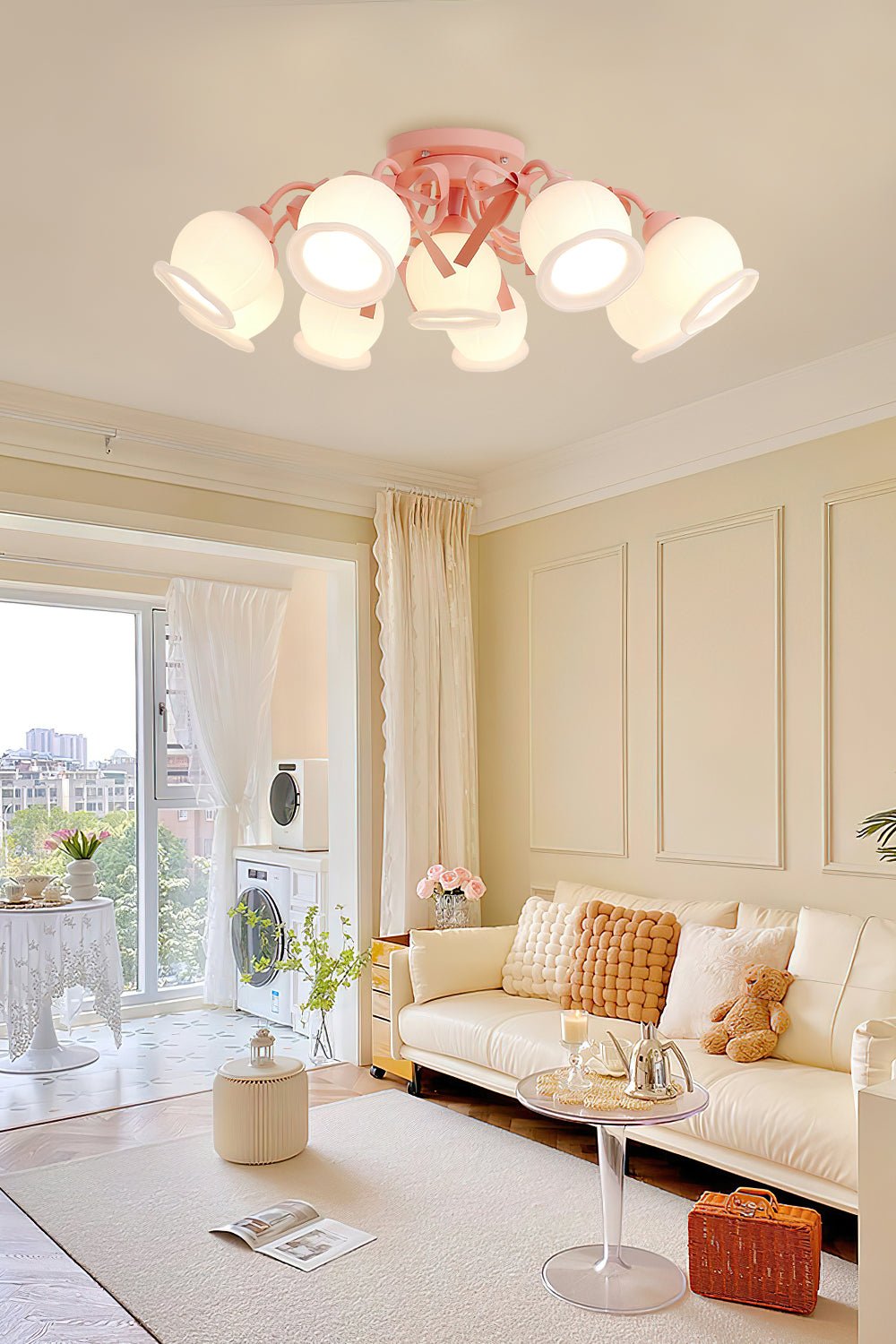 クリームガラスバッドシーリングランプ