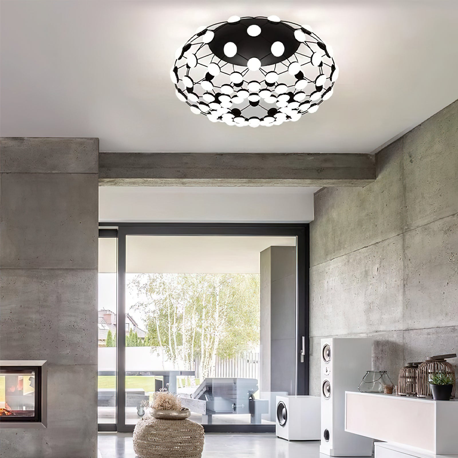 黒と白のメッシュ天井ランプ