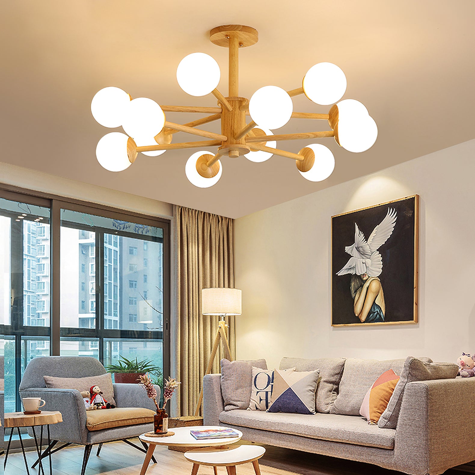木製分子天井ライト