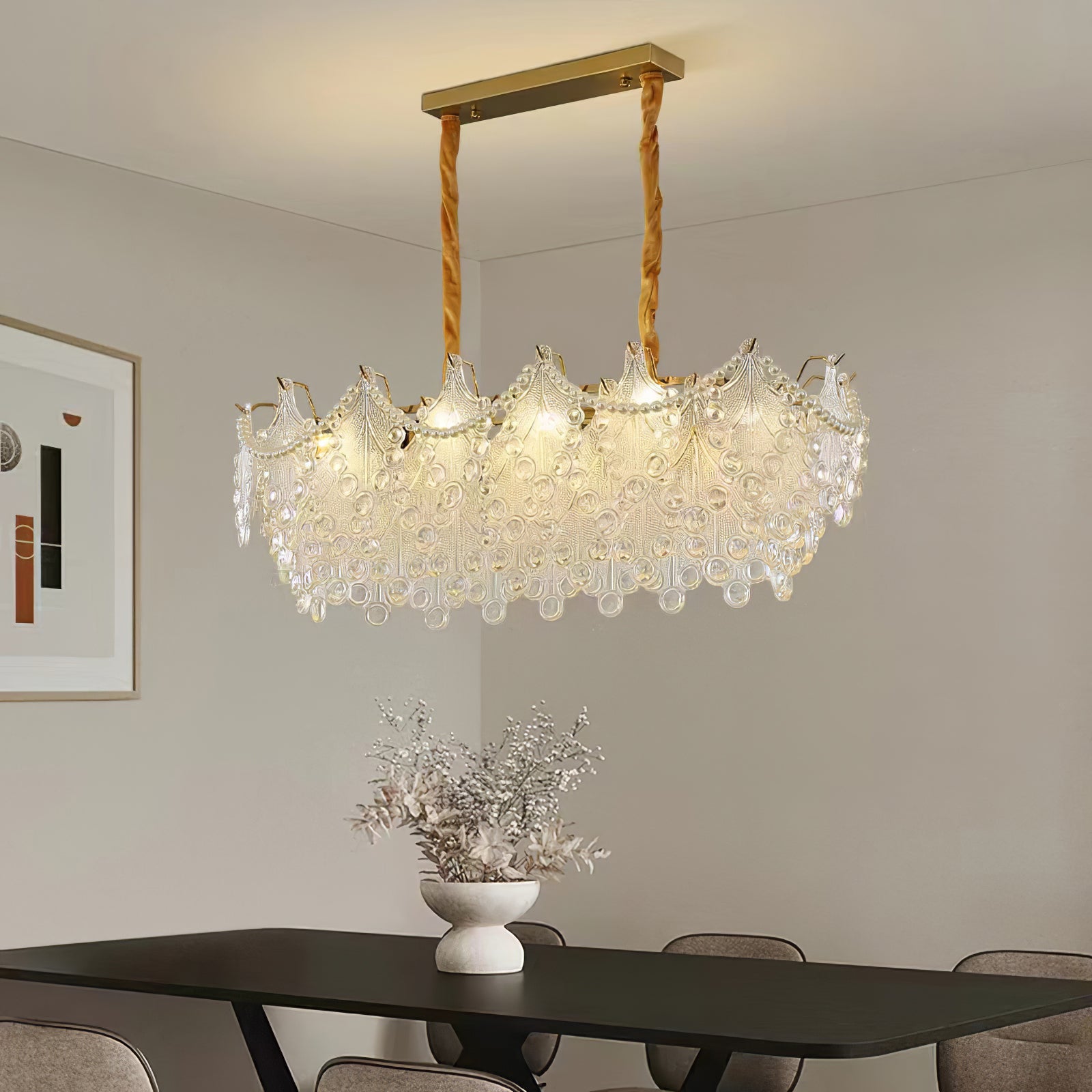 ブロンズ彫刻ガラスシャンデリア