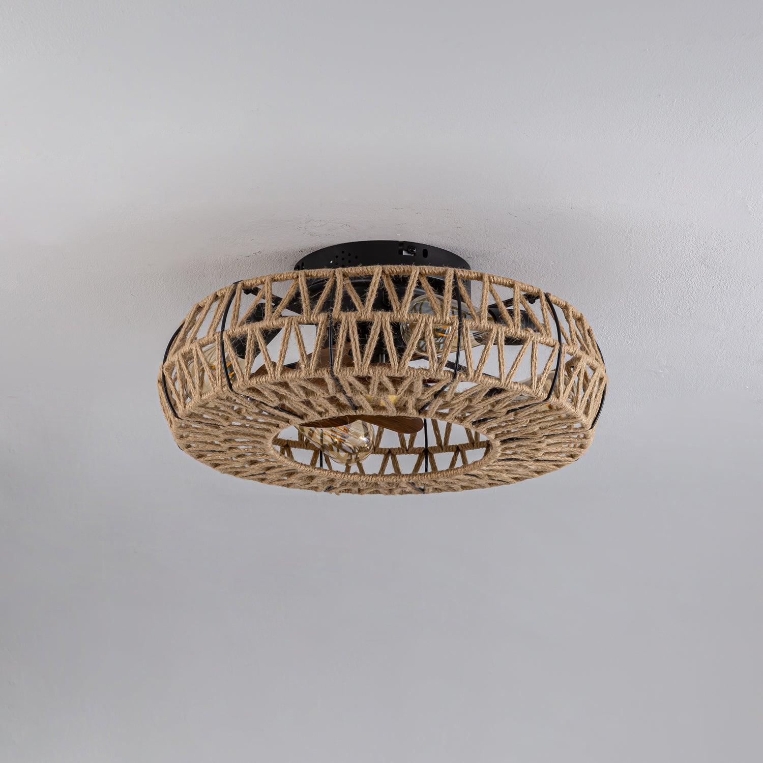 リモコンシーリングファンランプ付き麻ひも