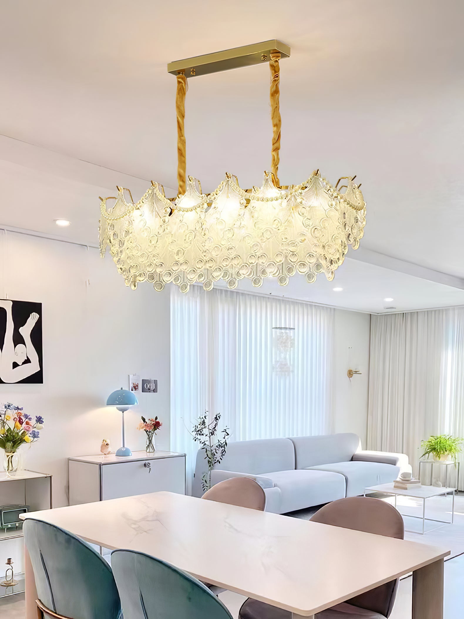 ブロンズ彫刻ガラスシャンデリア