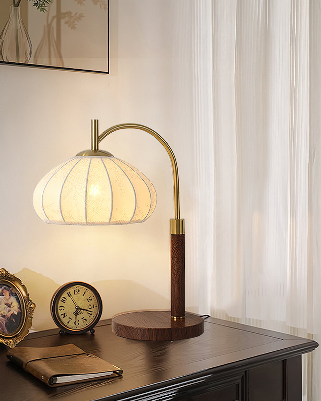 ヴィンテージファブリックウッドテーブルランプ