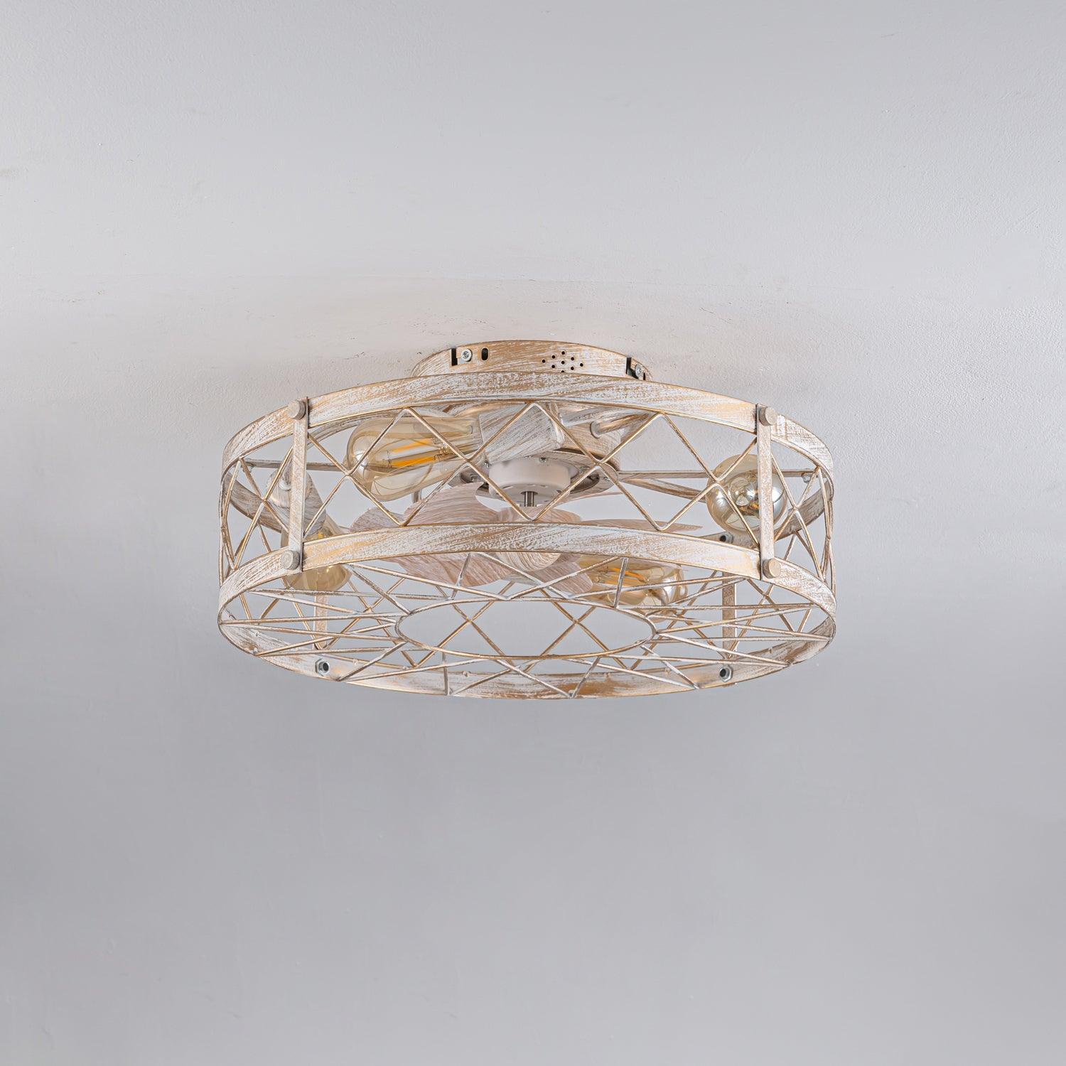 ホワイトとゴールドのメタル、リモートシーリングファンランプ付き