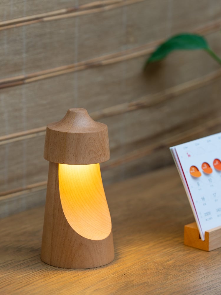 無垢材ハーフムーンテーブルランプ