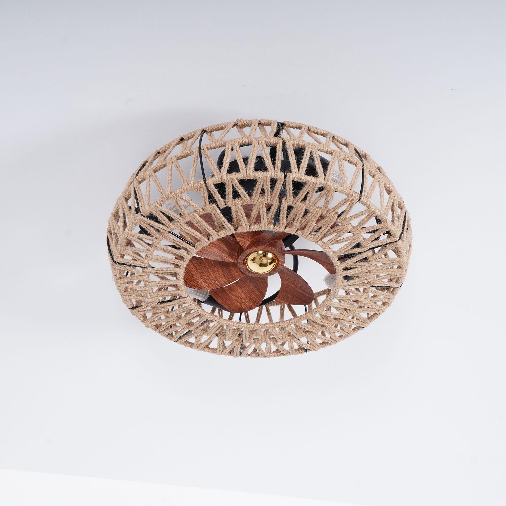 リモコンシーリングファンランプ付き麻ひも