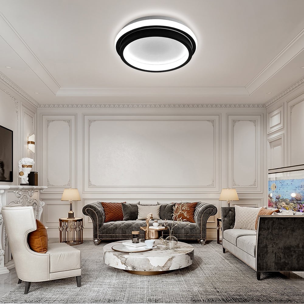 寝室に最適なスタイリッシュなデザインのブラックフラッシュマウントシーリングライト