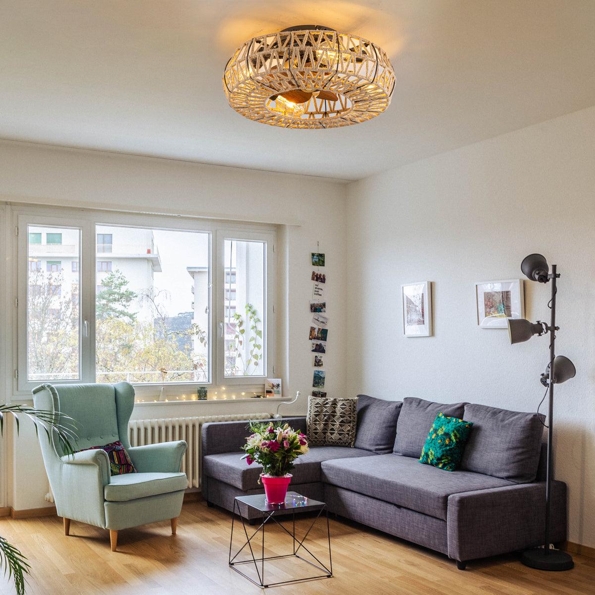 リモコンシーリングファンランプ付き麻ひも