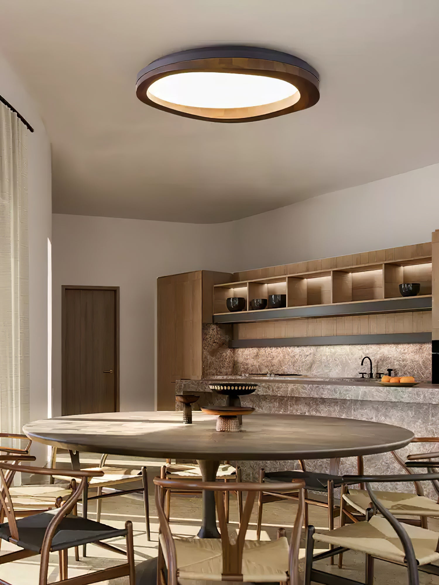 木材ラウンドウッドシーリングランプ