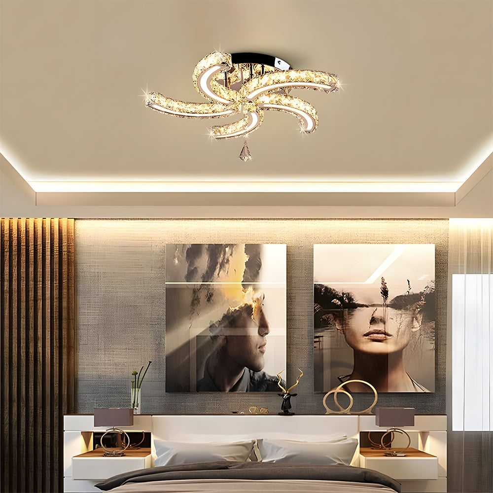 Crystal LED Ceiling Light 5 Arms Flush Mount Ceiling Light