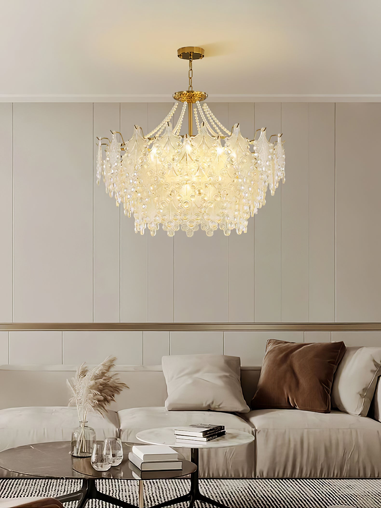 ブロンズ彫刻ガラスシャンデリア