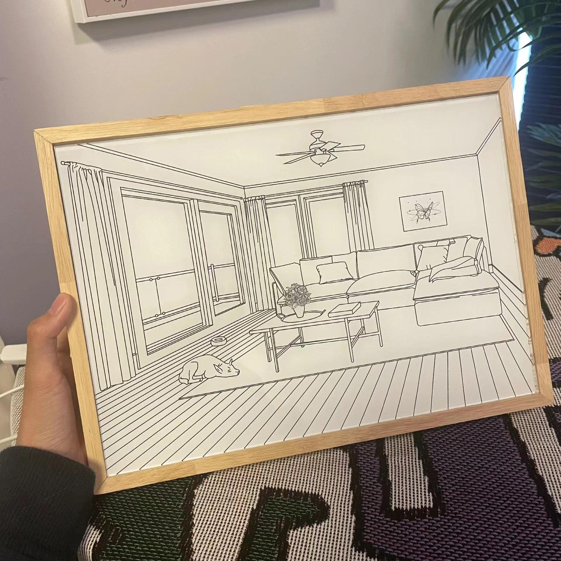 日光浴する犬の壁画アートランプ