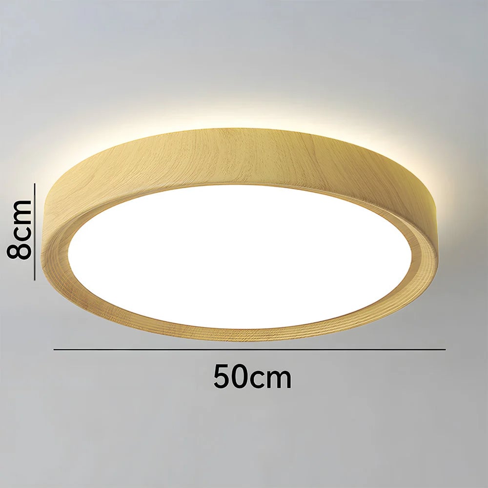 モダンミニマリストラウンドウッドカラーアイアンLEDシーリングライト