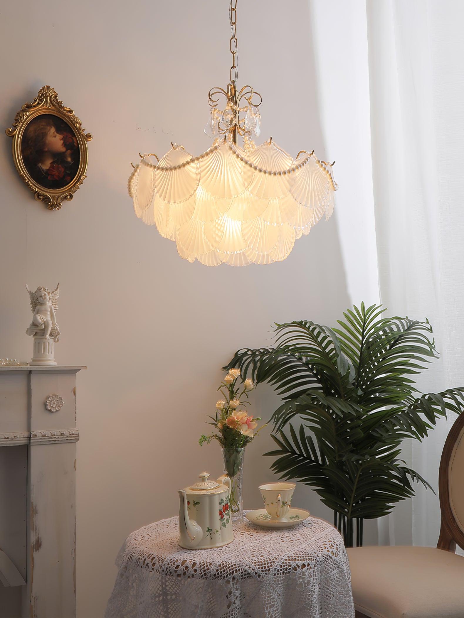 シェルシェードクリスタルシャンデリア