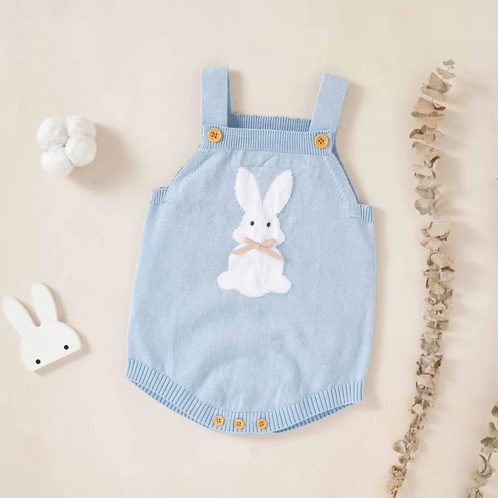Knit Bunny Baby Overall with Bow