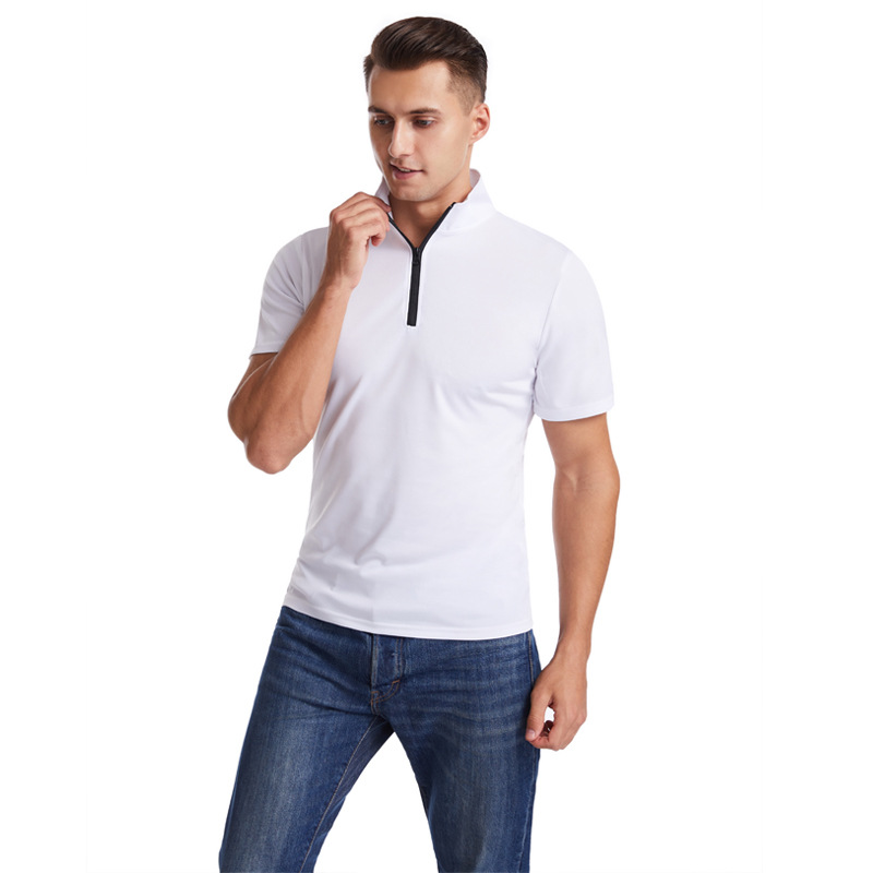 Men's plus size fitness stand-up collar zipper sports running T-shirt