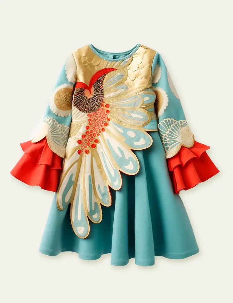 Toddler Kid Girl Gorgeous Peacock Open Dress