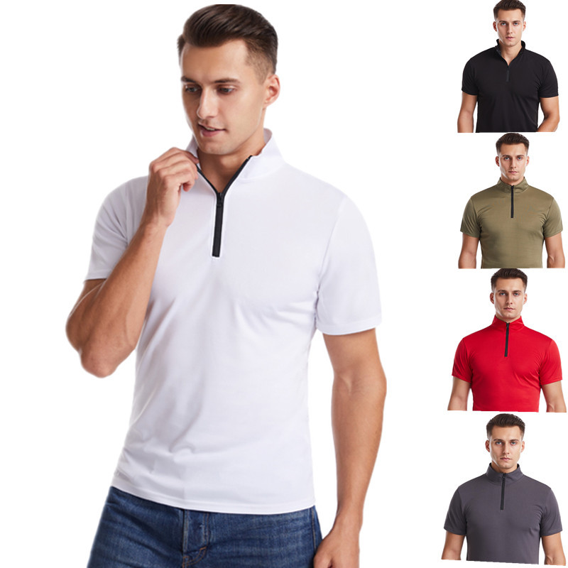 Men's plus size fitness stand-up collar zipper sports running T-shirt