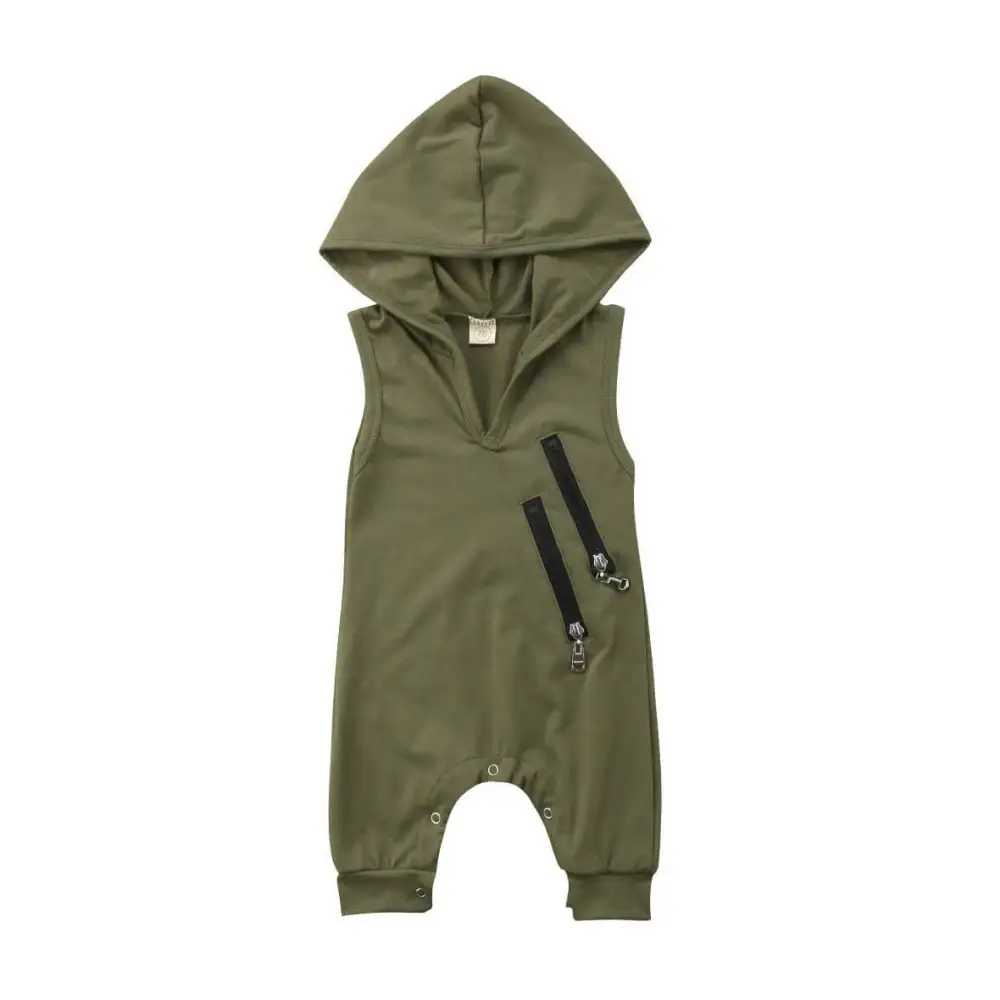 Sleeveless Zipper Hooded Baby Jumpsuit