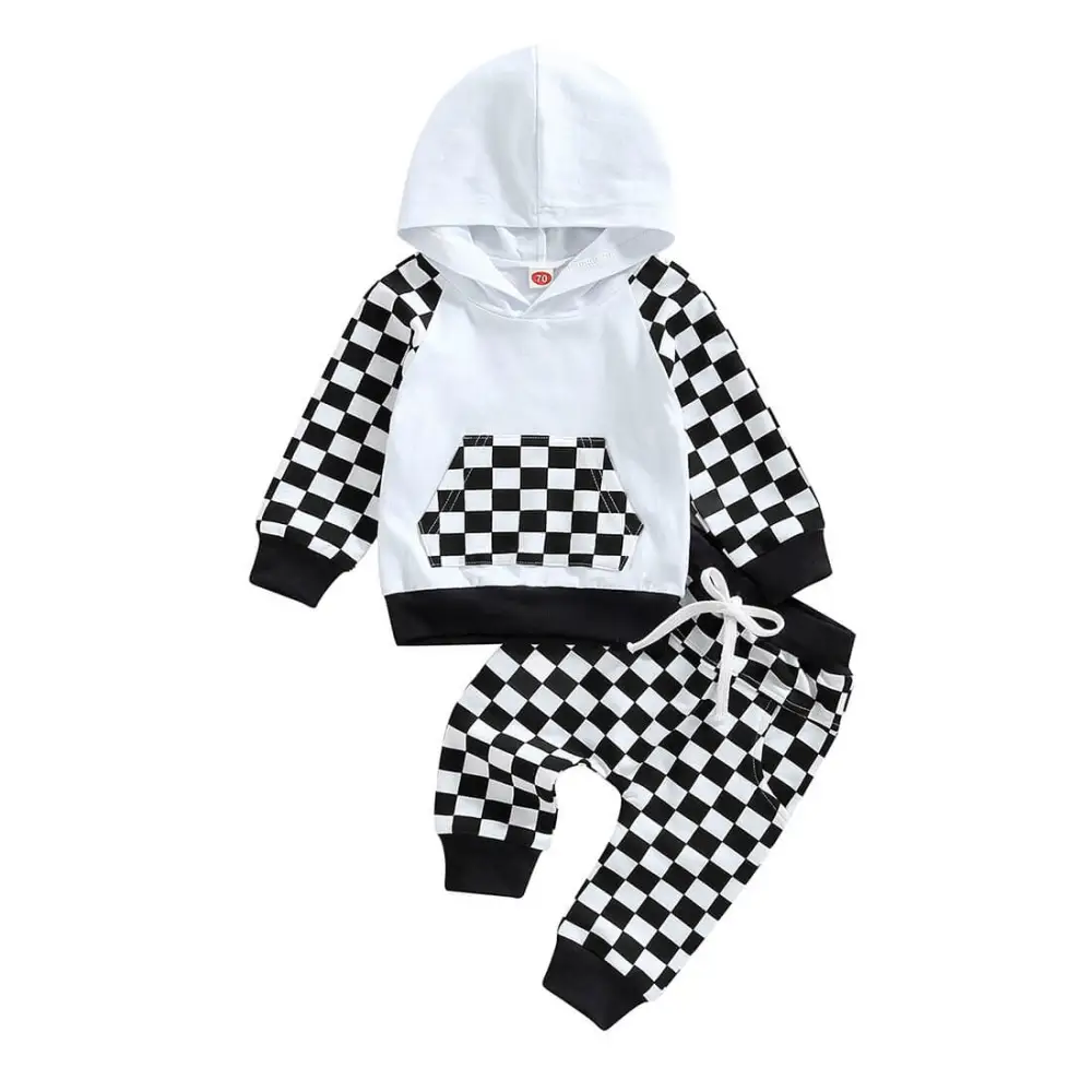 Plaid Pants Hooded Toddler Set