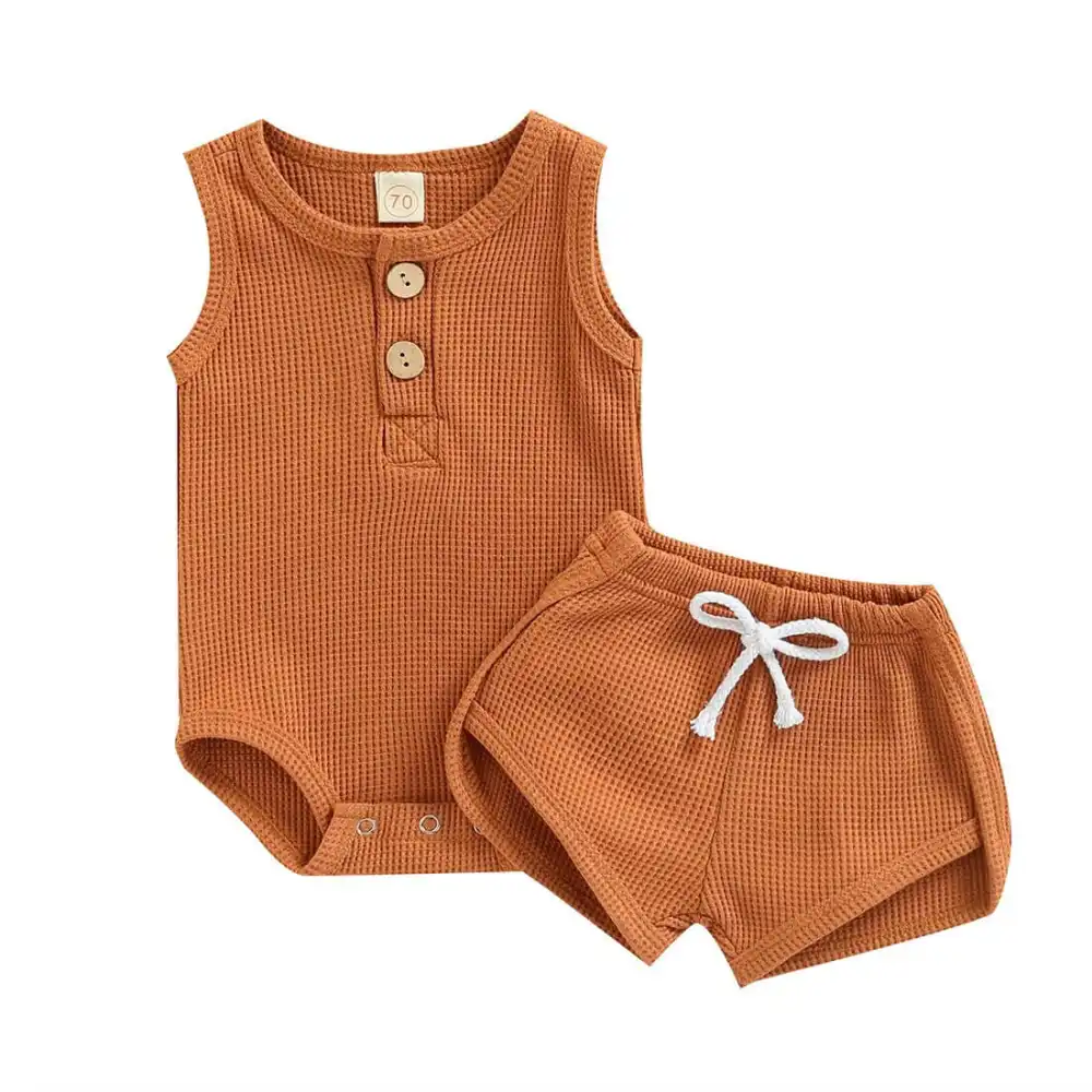 Sleeveless Solid Waffle Baby Set