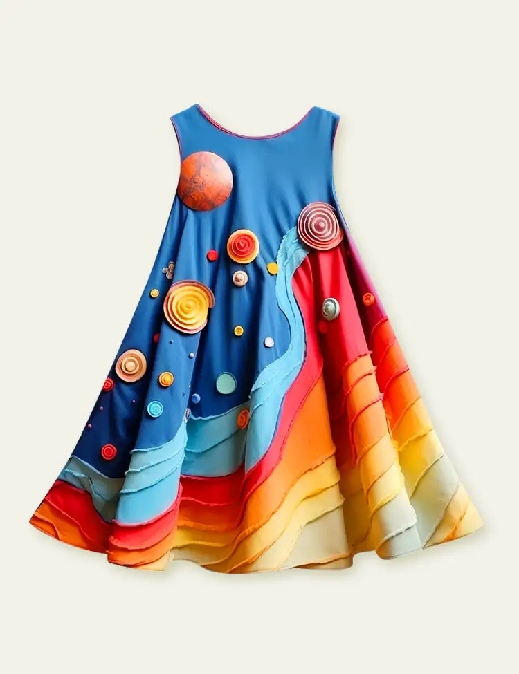 Toddler Kid Girl Planet Multicolor Sleeveless Tank Dress
