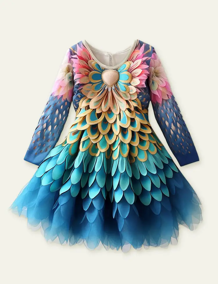 Toddler Kid Girl Petal Tiered Design Long Sleeves Dress
