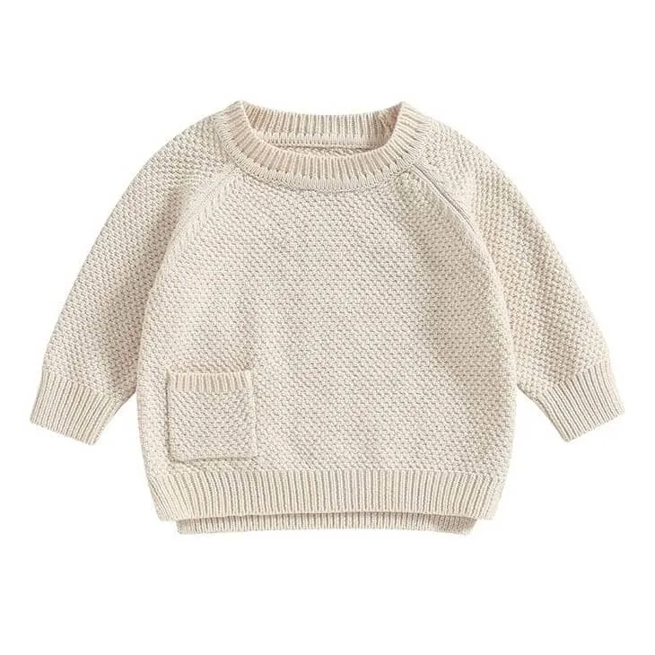 Solid Pocket Knitted Baby Sweater