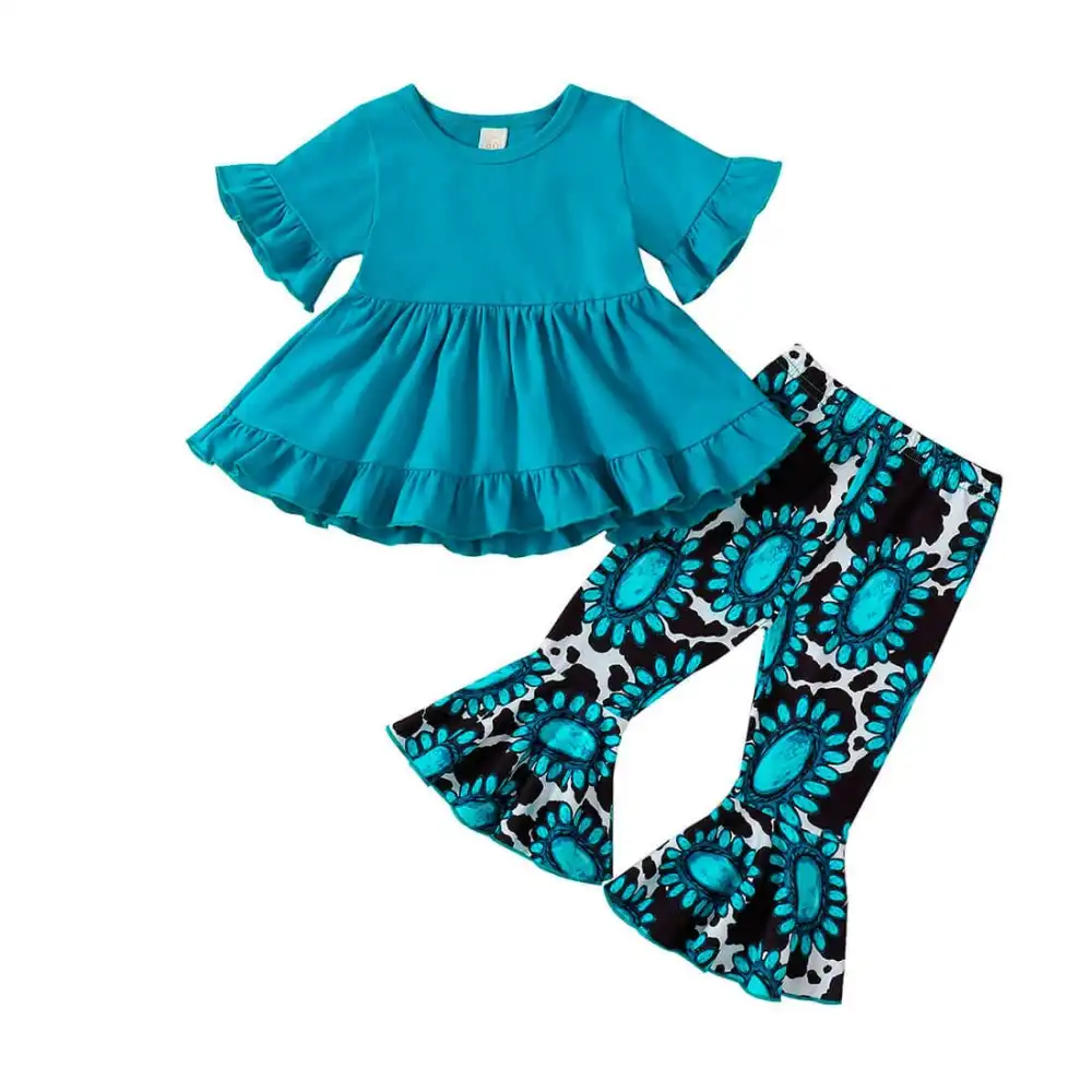 Blue Ruffles Flared Pants Toddler Set